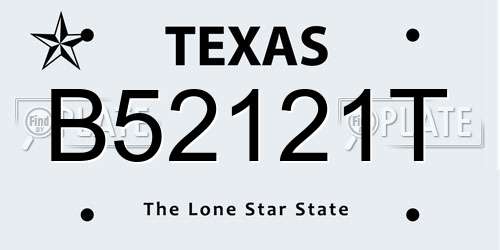 B52121T Texas License Plate