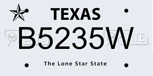B5235W Texas License Plate