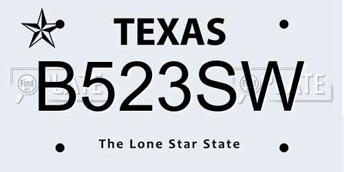 B523SW Texas License Plate