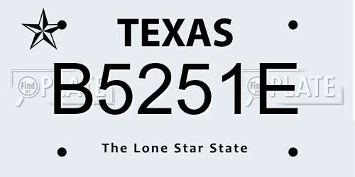B5251E Texas License Plate