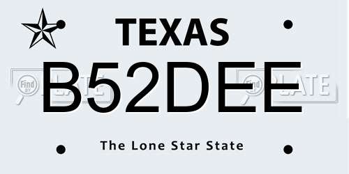 B52DEE Texas License Plate