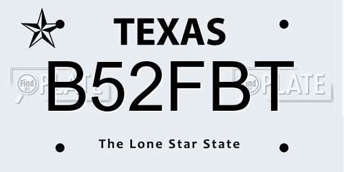 B52FBT Texas License Plate