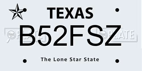 B52FSZ Texas License Plate