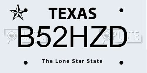 B52HZD Texas License Plate