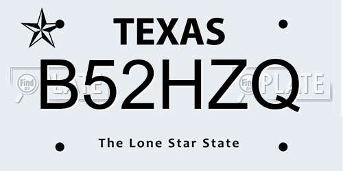 B52HZQ Texas License Plate