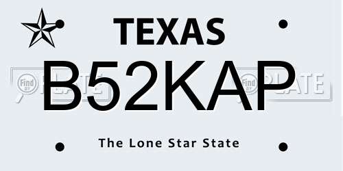 B52KAP Texas License Plate