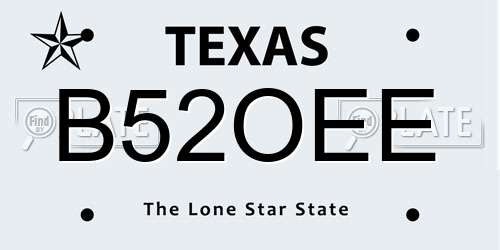 B52OEE Texas License Plate