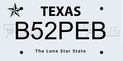 B52PEB Texas License Plate