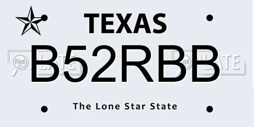 B52RBB Texas License Plate