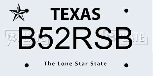 B52RSB Texas License Plate