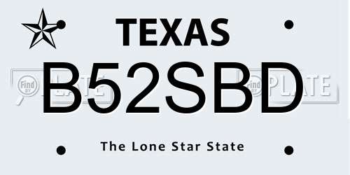 B52SBD Texas License Plate