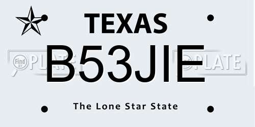 B53JIE Texas License Plate