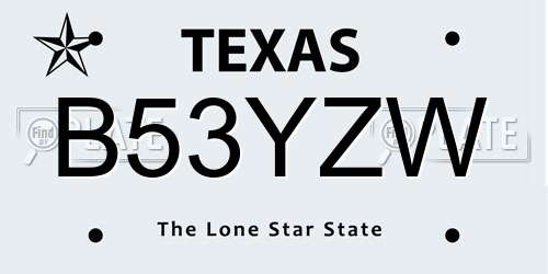 B53YZW Texas License Plate