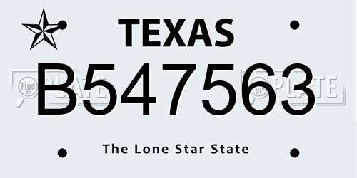B547563 Texas License Plate