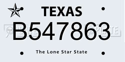 B547863 Texas License Plate
