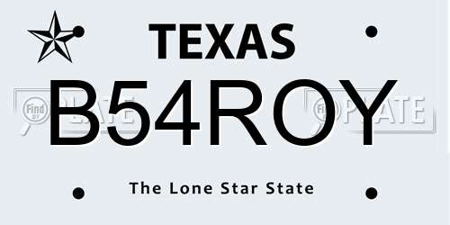 B54ROY Texas License Plate