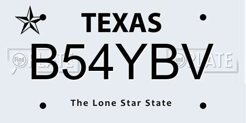 B54YBV Texas License Plate