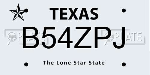 B54ZPJ Texas License Plate