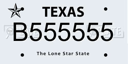 B555555 Texas License Plate
