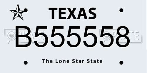B555558 Texas License Plate