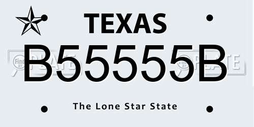 B55555B Texas License Plate