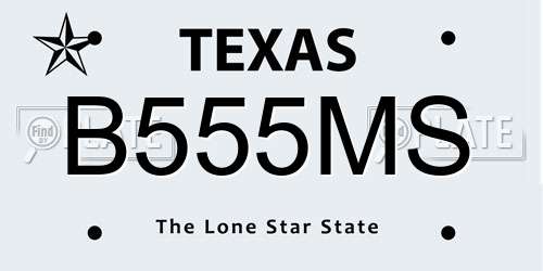 B555MS Texas License Plate