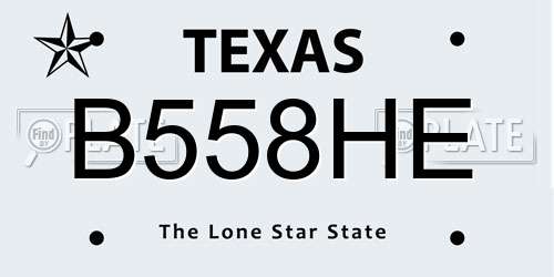 B558HE Texas License Plate