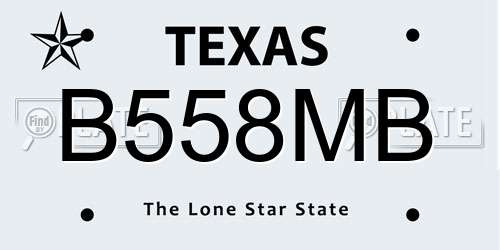 B558MB Texas License Plate