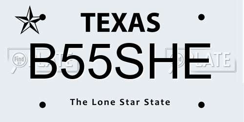 B55SHE Texas License Plate