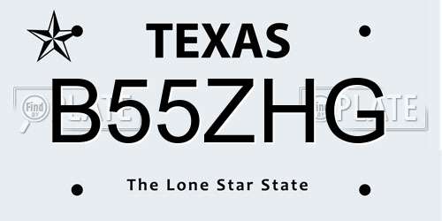B55ZHG Texas License Plate