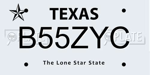 B55ZYC Texas License Plate