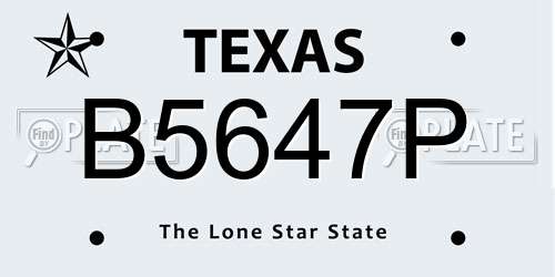 B5647P Texas License Plate
