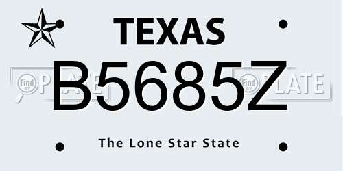 B5685Z Texas License Plate