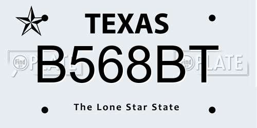 B568BT Texas License Plate