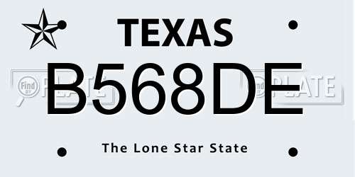 B568DE Texas License Plate
