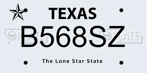 B568SZ Texas License Plate