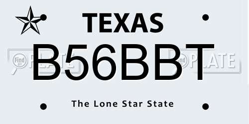 B56BBT Texas License Plate