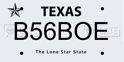 B56BOE Texas License Plate