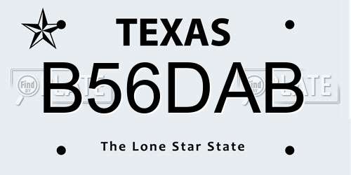 B56DAB Texas License Plate