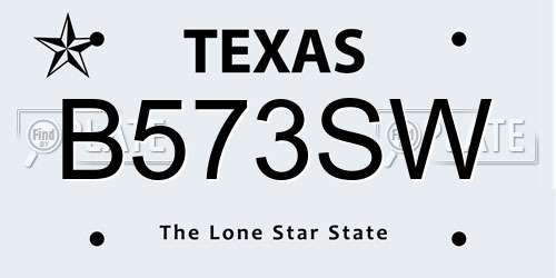 B573SW Texas License Plate