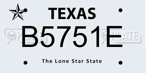 B5751E Texas License Plate