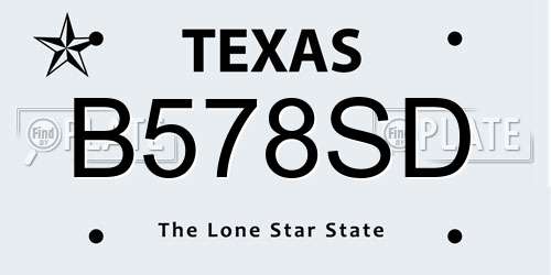 B578SD Texas License Plate