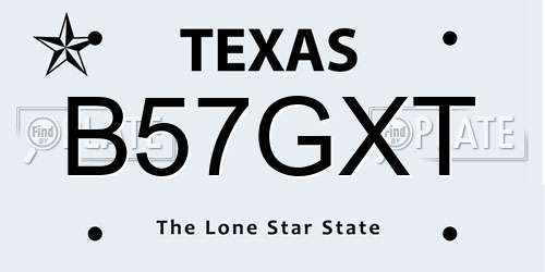 B57GXT Texas License Plate