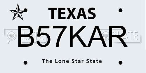 B57KAR Texas License Plate