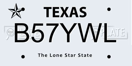 B57YWL Texas License Plate