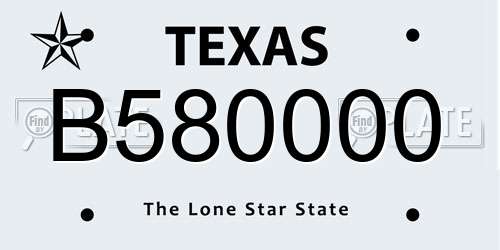 B580000 Texas License Plate