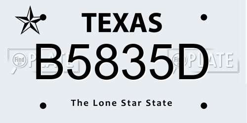 B5835D Texas License Plate