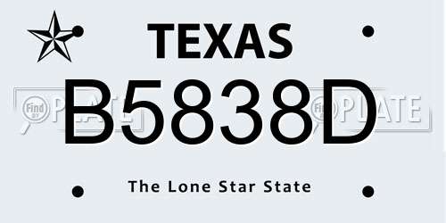 B5838D Texas License Plate