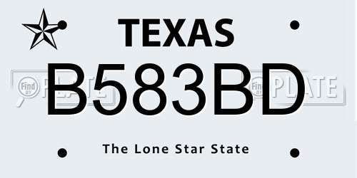 B583BD Texas License Plate