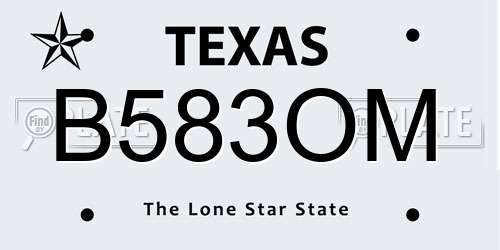 B583OM Texas License Plate